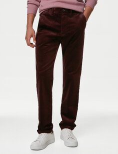 Вельветовые эластичные брюки обычного кроя Marks &amp; Spencer, бургундия