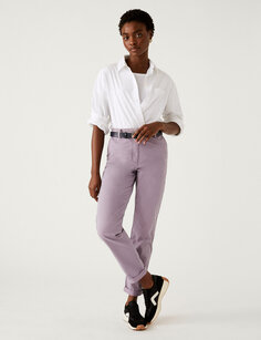 Узкие брюки-чиносы хлопкового цвета, окрашенные в чайный цвет Marks &amp; Spencer, светло-фиолетовый