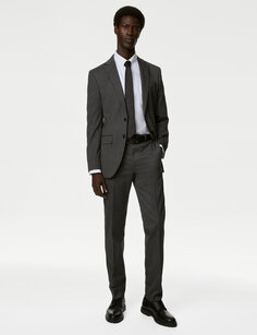 Эластичные брюки узкого кроя с плоской передней частью Marks &amp; Spencer, серый