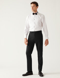 Эластичные брюки-смокинг приталенного кроя с плоской передней частью Marks &amp; Spencer, черный