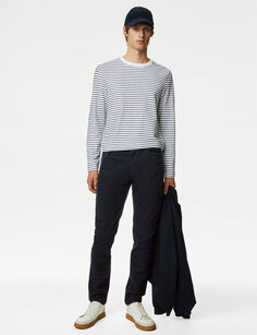 Вельветовые брюки узкого кроя с 5 карманами Marks &amp; Spencer, темно-синий