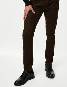 Вельветовые брюки узкого кроя с 5 карманами Marks &amp; Spencer, хаки