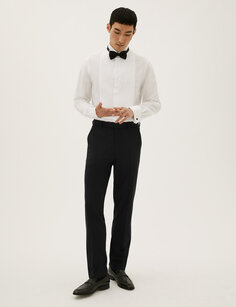 Черные эластичные костюмные брюки стандартного кроя Marks &amp; Spencer, черный