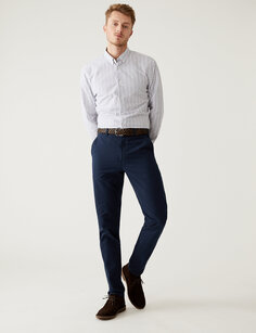 Текстурированные брюки чинос приталенного кроя с поясом Marks &amp; Spencer, темно-синий
