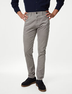 Вельветовые брюки узкого кроя с 5 карманами Marks &amp; Spencer, светло-серый