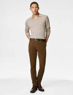Вельветовые брюки узкого кроя с 5 карманами Marks &amp; Spencer, коричневый