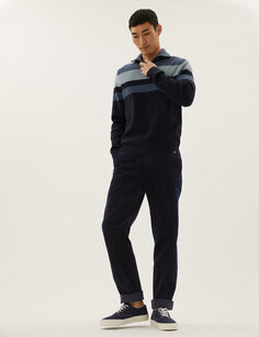 Роскошные вельветовые эластичные брюки стандартного кроя Marks &amp; Spencer, темно-синий