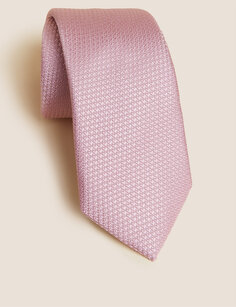 Текстурированный галстук из чистого шелка Marks &amp; Spencer, светло-розовый