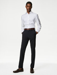 Эластичные брюки узкого кроя с плоской передней частью Marks &amp; Spencer, темно-синий
