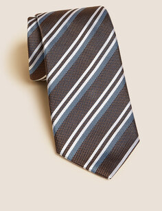 Полосатый галстук из чистого шелка Marks &amp; Spencer, коричневый микс