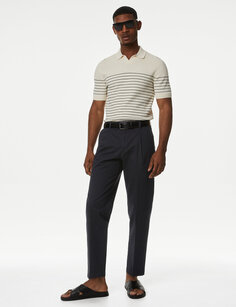 Эластичные брюки чинос обычного кроя с одной складкой Marks &amp; Spencer, темно-синий