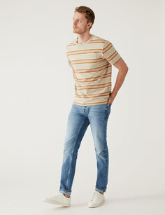 Джинсы стрейч узкого кроя в винтажном стиле Marks &amp; Spencer, светло-синий