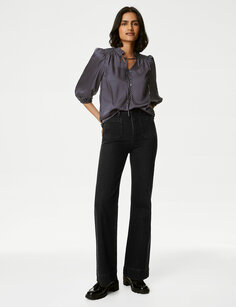 Расклешенные джинсы с высокой талией и накладными карманами Marks &amp; Spencer, черный