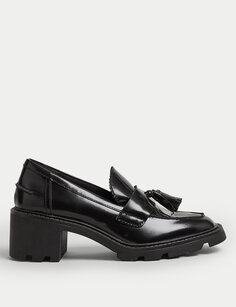Кожаные лоферы на блочном каблуке с кисточками Marks &amp; Spencer, черный