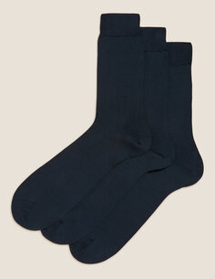 Носки из чистого хлопка, 3 шт. Marks &amp; Spencer, темно-синий