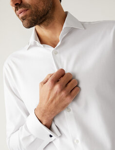 Рубашка обычного кроя из чистого хлопка с узором «в ёлочку» Marks &amp; Spencer, белый