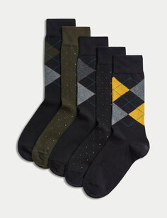 5 пар носков Cool &amp; Fresh с высоким содержанием хлопка Marks &amp; Spencer, черный микс