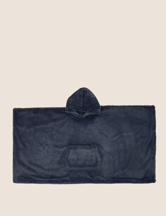 Супермягкое одеяло с капюшоном из искусственного меха The Marks &amp; Spencer Snuggle, темно-синий