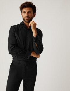 Рубашка обычного кроя из чистого хлопка с узором «в ёлочку» Marks &amp; Spencer, черный