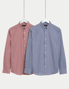 2 пары рубашек стандартного кроя с длинными рукавами в клетку Marks &amp; Spencer, красный микс