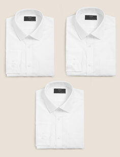 3 шт. приталенные рубашки с длинными рукавами Marks &amp; Spencer, белый