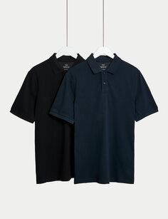 Комплект из 2 рубашек-поло из чистого хлопка Marks &amp; Spencer, черный микс