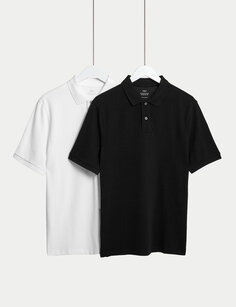 Комплект из 2 рубашек-поло из чистого хлопка Marks &amp; Spencer, черно-белый