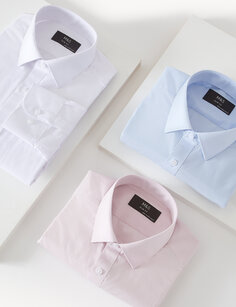3 шт. приталенные рубашки с длинными рукавами, которые легко гладить Marks &amp; Spencer, синий микс