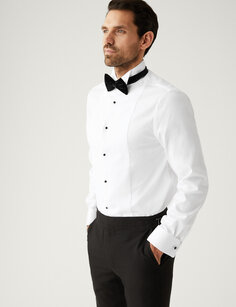 Вечерняя рубашка из чистого хлопка приталенного кроя Marks &amp; Spencer, белый