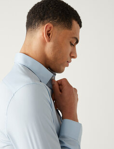 Рубашка приталенного кроя из богатого хлопка и стрейча Marks &amp; Spencer, светло-синий