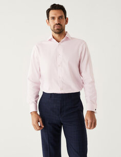 Рубашка обычного кроя из чистого хлопка с узором «в ёлочку» Marks &amp; Spencer, бледно-розовый