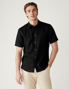 Рубашка из чистого льна Easy Iron Marks &amp; Spencer, черный