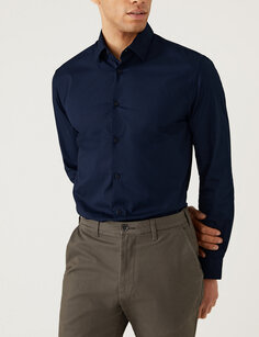 Рубашка приталенного кроя из богатого хлопка и стрейча Marks &amp; Spencer, темно-синий