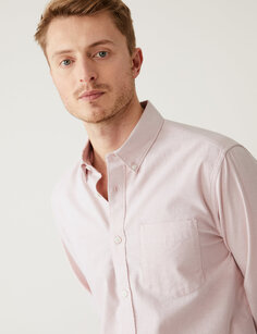 Оксфордская рубашка приталенного кроя из чистого хлопка Marks &amp; Spencer, розовый