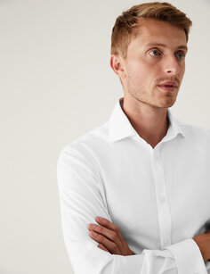 Рубашка приталенного кроя из чистого хлопка без железа Marks &amp; Spencer, белый