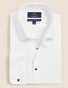Рубашка из чистого хлопка приталенного кроя, легкая глажка Marks &amp; Spencer, белый