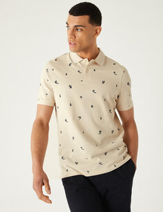 Рубашка поло из чистого хлопка с пальмовым принтом Marks &amp; Spencer, экрю