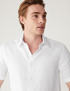 Рубашка из чистого льна Easy Iron Marks &amp; Spencer, белый