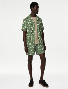 Рубашка с кубинским воротником в ботаническом стиле из чистого органического хлопка Birkenshaw Marks &amp; Spencer, зеленый микс