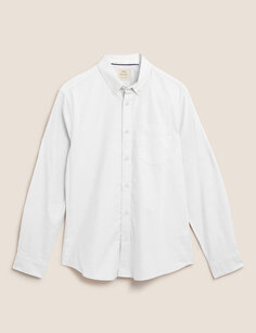 Оксфордская рубашка приталенного кроя из чистого хлопка Marks &amp; Spencer, белый