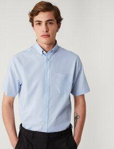 Оксфордская рубашка из чистого хлопка обычного кроя без железа Marks &amp; Spencer, синий