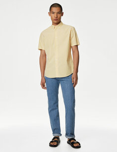 Полосатая рубашка из чистого хлопка Marks &amp; Spencer, желтый микс