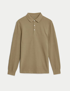 Рубашка поло из чистого хлопка с длинными рукавами Marks &amp; Spencer, бронза