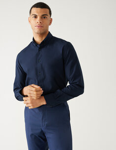 Рубашка Slim Fit Ultimate из эластичной ткани Marks &amp; Spencer, темно-синий