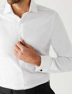 Рубашка приталенного кроя Easy Iron с узором «в елочку» Marks &amp; Spencer, белый