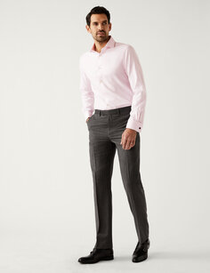 Рубашка приталенного кроя из чистого хлопка с узором «в елочку» Marks &amp; Spencer, бледно-розовый