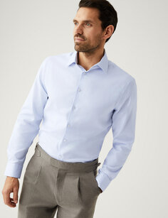 Рубашка приталенного кроя из фактурного хлопка Marks &amp; Spencer, светло-синий