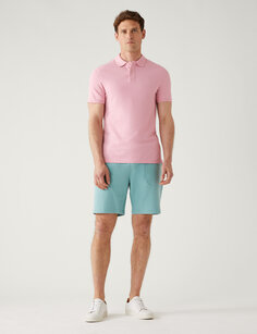 Рубашка поло узкого кроя из чистого хлопка пике Marks &amp; Spencer, розовый