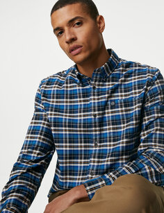Оксфордская рубашка в клетку из чистого хлопка Easy Iron Marks &amp; Spencer, синий микс