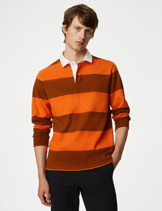 Рубашка для регби в полоску из чистого хлопка Marks &amp; Spencer, апельсин